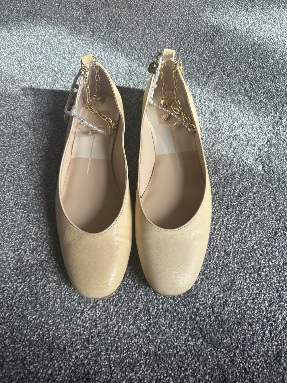 Dolce Vita Beige Chain-Ankle Ballet Flats